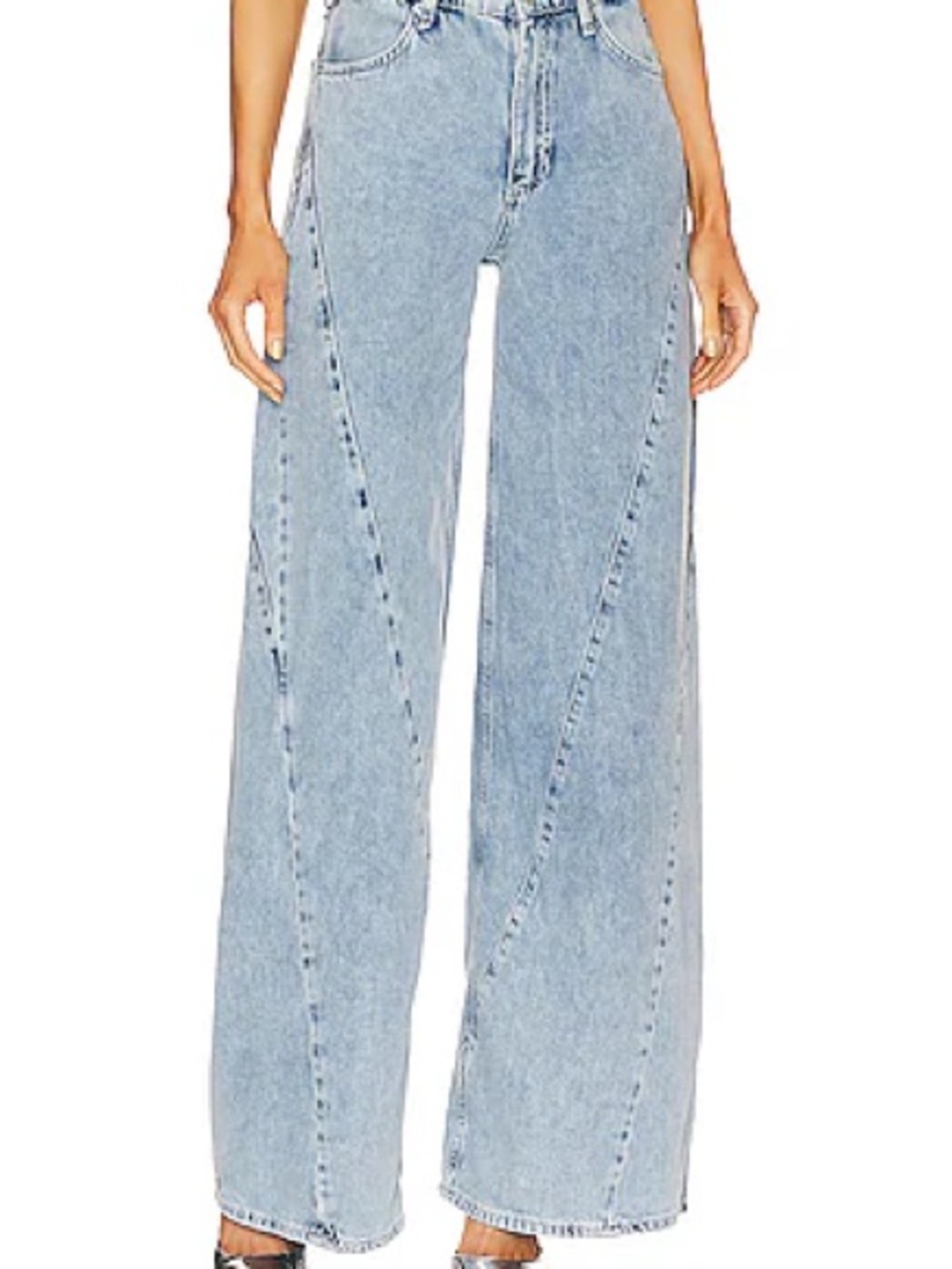 rag & bone Wide-Leg Light Blue Patchwork Jeans